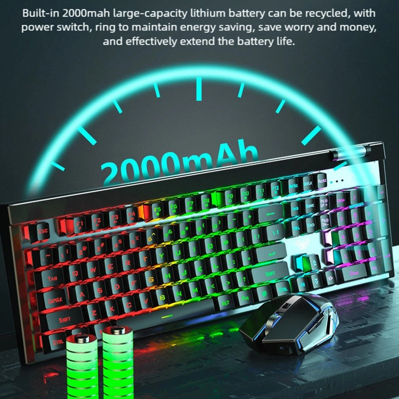 AULA T610 Rechargeable Wireless Keyboard and Mouse Combo | Mechanical Feel, RGB Backlit for Home Office Gaming