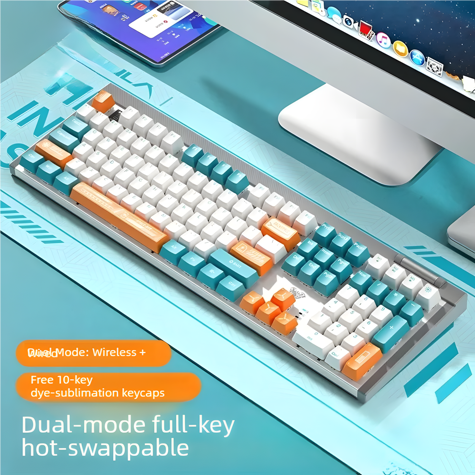 AULA F3050 Wireless Dual-Mode Mechanical Feel Keyboard | 108-Key Full Size, 2.4G Wireless, RGB Backlit for PC Gaming & Office