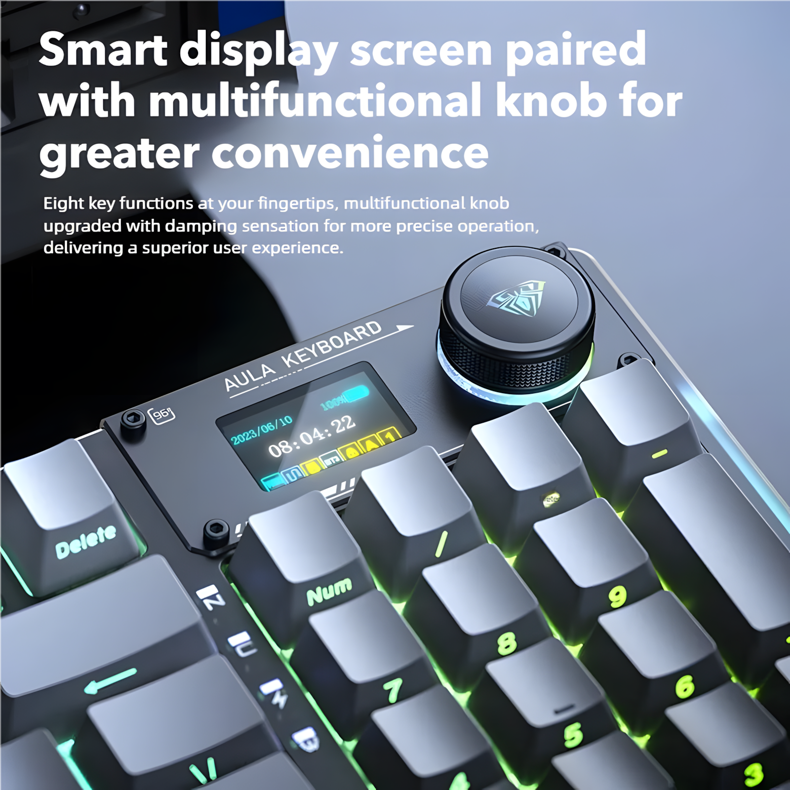 AULA F98 Pro Custom Mechanical Keyboard with Screen | Wireless Tri-Mode, Side-printed Keycaps, Gasket Mount, RGB Backlit  Product Description: