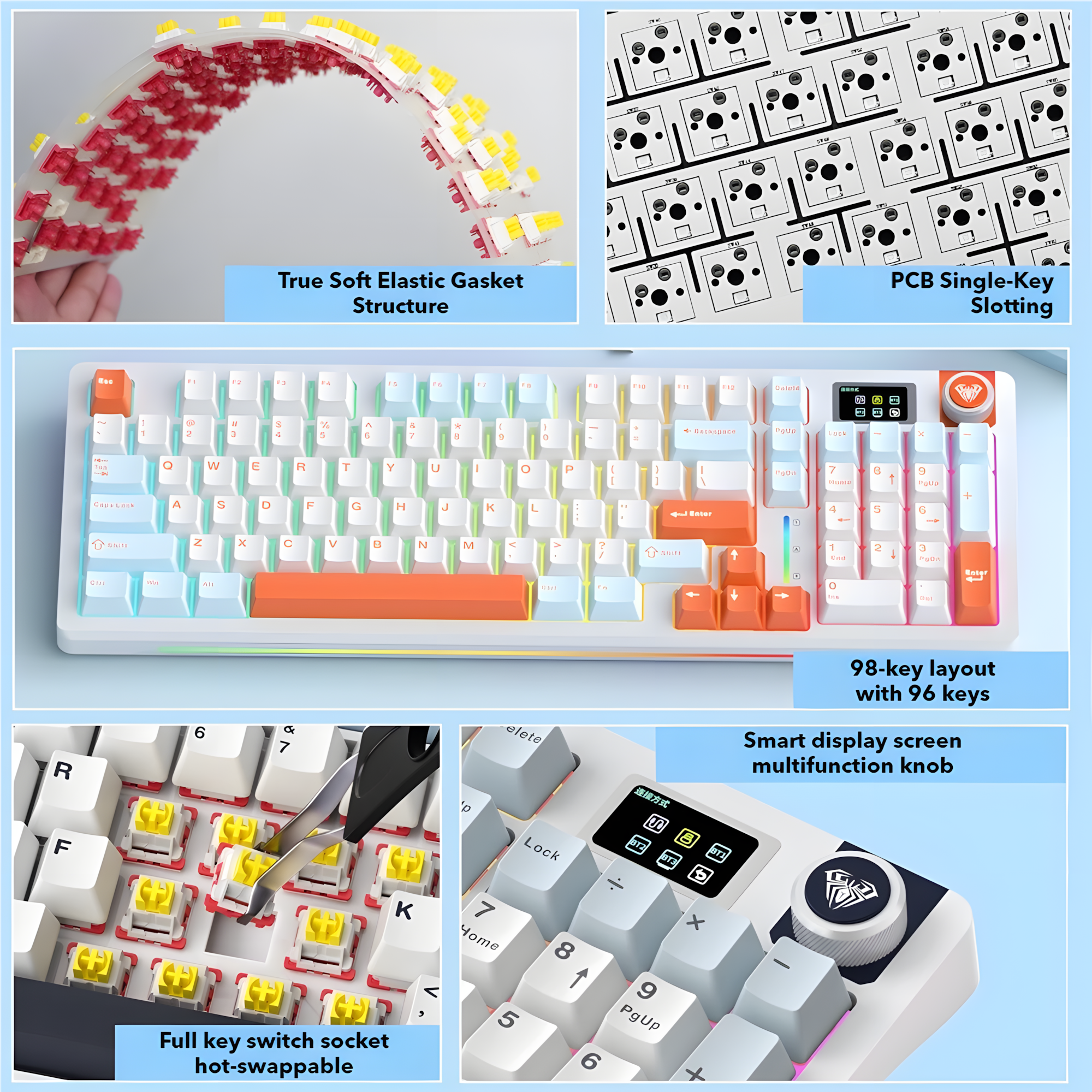 AULA S98 Pro Wireless Mechanical Keyboard with Display | Tri-Mode Connectivity, Gasket Mount, 99-Layout for Gaming & Esports