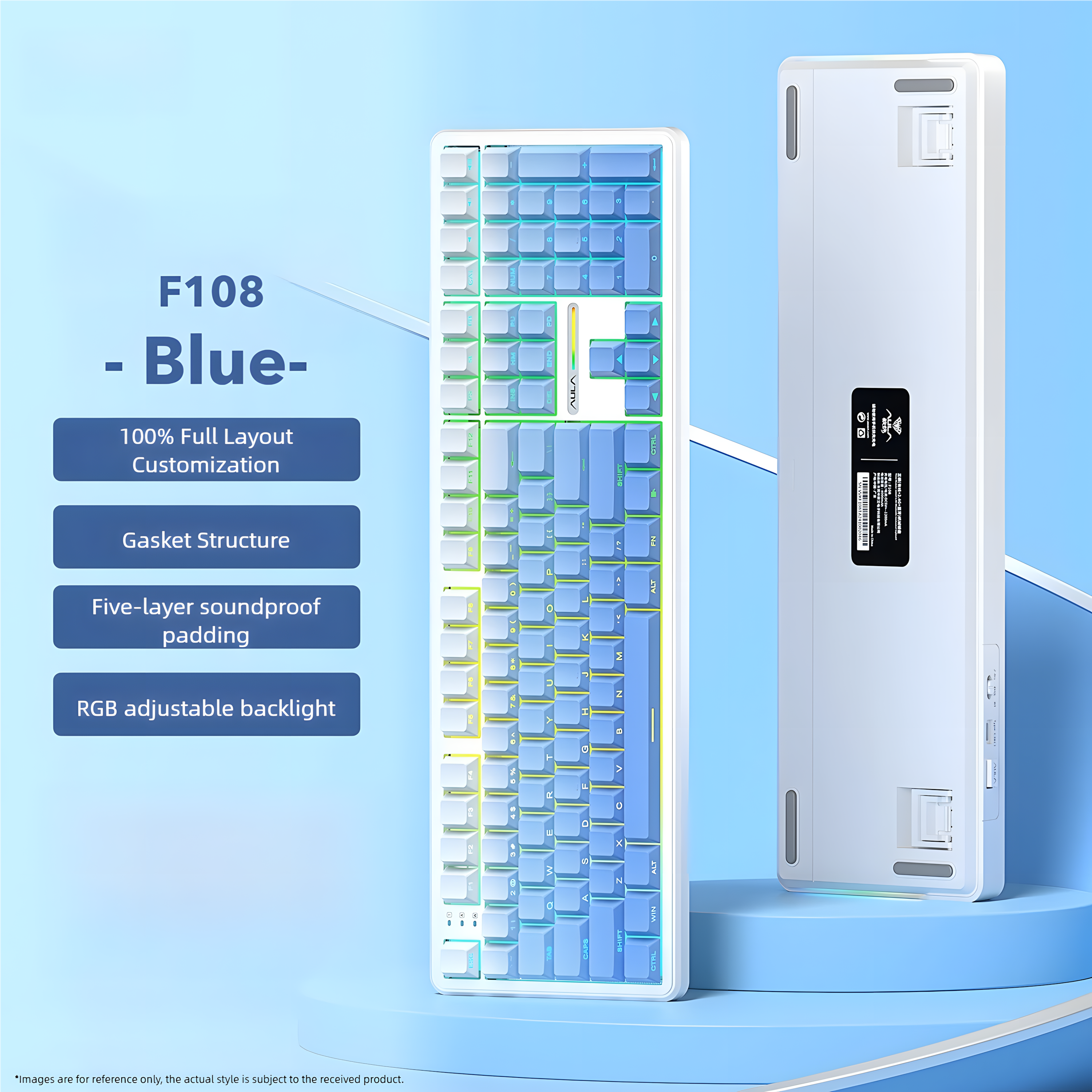 AULA F108 Full-Size Custom Mechanical Keyboard | Wireless Tri-Mode, Hot-Swappable, 108-Key Layout for Gaming & Office