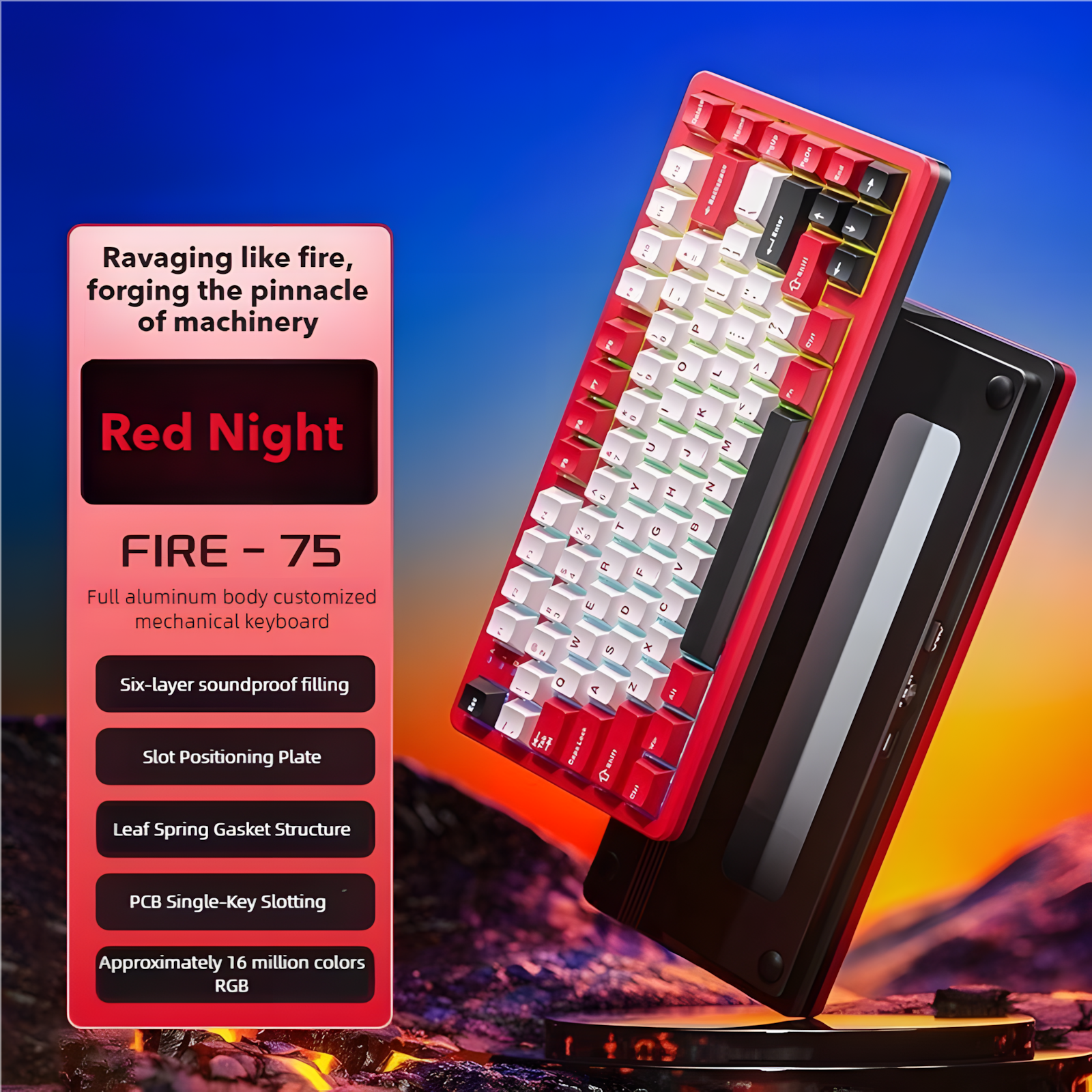 AULA Fire75 CNC Aluminum Mechanical Keyboard | Wireless Tri-Mode, Hot-Swappable, Gasket Mount