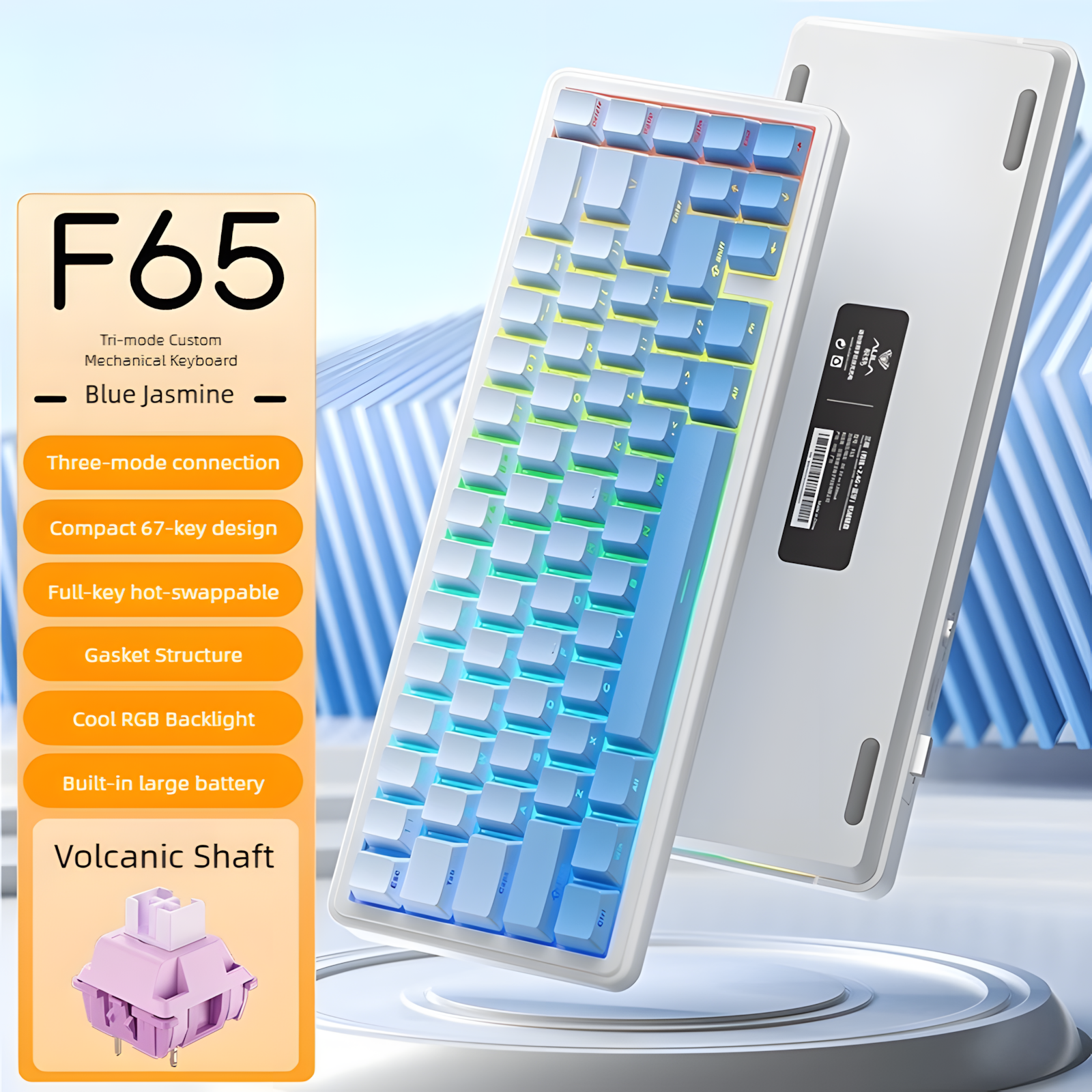 AULA F65 Custom Mechanical Keyboard | 65% Wireless Tri-Mode, Hot-Swappable, Gasket Mount for Gaming & Office