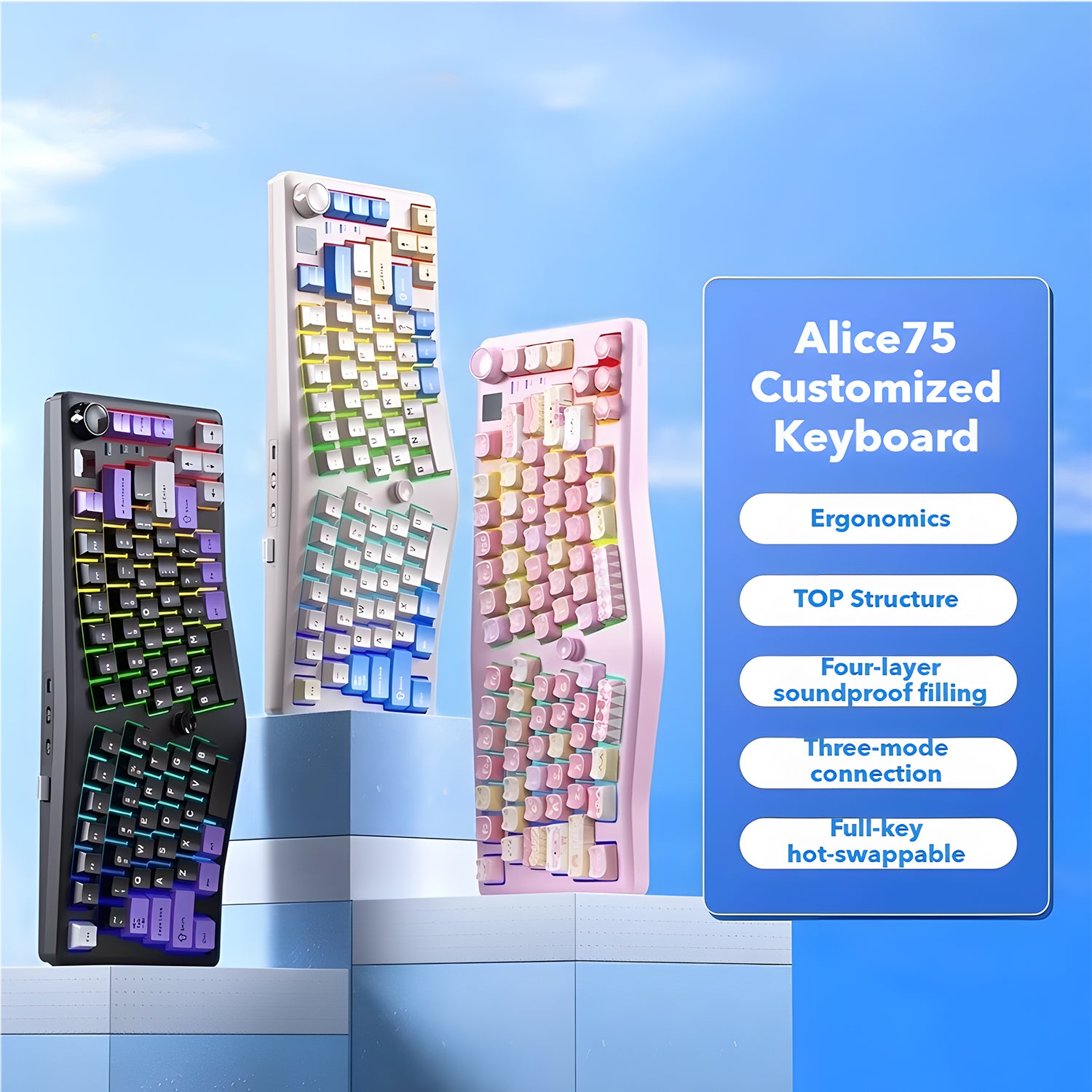 LEOBOG A75 Alice Layout Mechanical Keyboard | Wireless Tri-Mode, Hot-Swappable, Ergonomic Design for Gaming & Typing